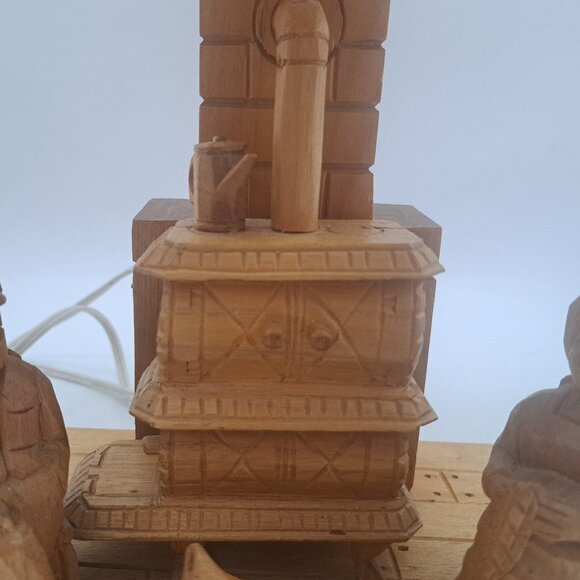 Folk Art Carved Lamp by Amede Godro Quebecois Art - Picture 10 of 11